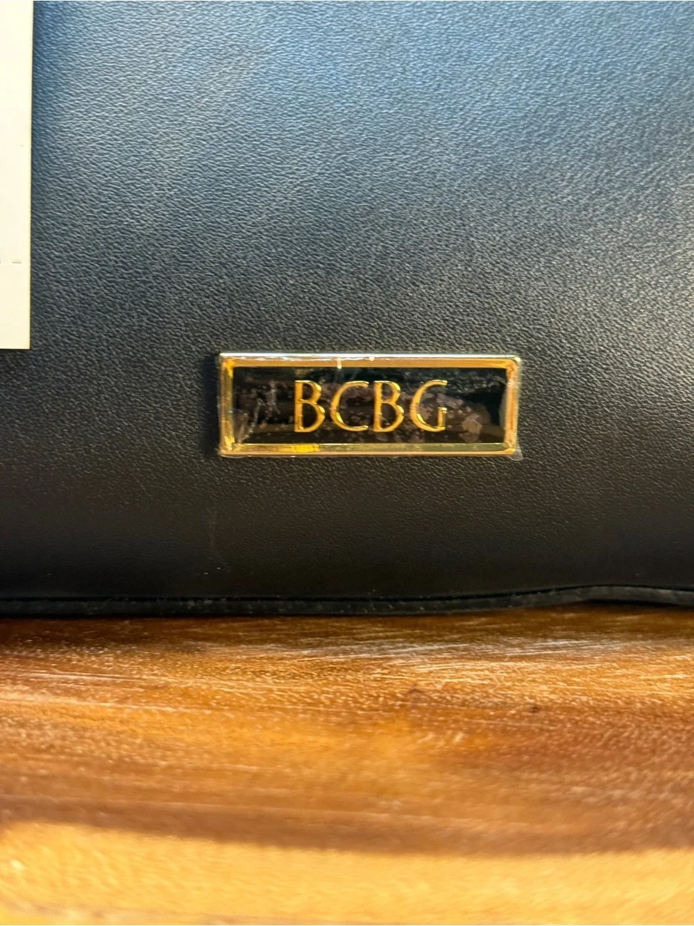 BCBG NWT Elyse Satchel Black Faux Leather Satchel Crossbody - Gold Top Handles